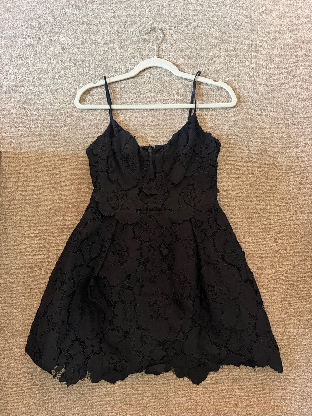 NBD Black Floral Lace Mini Dress with Spaghetti Straps